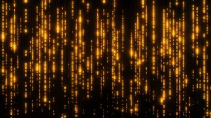 Poster - Falling vertically glowing orange digital stripes on black background