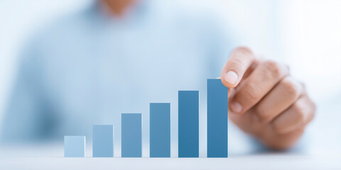 Poster - Business professional analyzing growth chart with increasing bars representing success and progress in financial performance growth concept