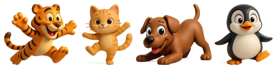 Wall Mural - png playful cartoon animal friends, element set on transparent background