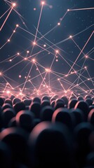 Poster - Glowing connections over many dark spheres. Digital design for global networks with technology and data streams representing 5G speed.