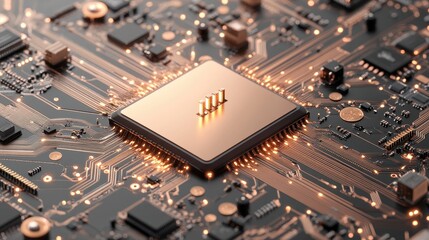 Poster - Complex circuit board showcasing central processor unit with connections for rapid data transmission within advanced electronic networks