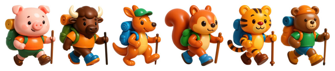 Wall Mural - png cute animal hikers adventure, element set on transparent background