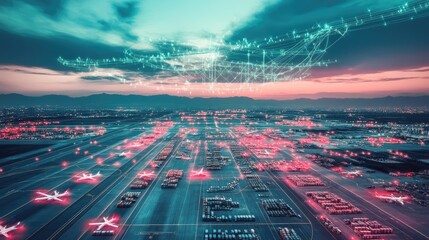 Poster - Digital logistics dashboard interface overlaid on air freight background
