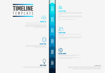 Poster - Modern vertical timeline template infographic design for business presentation and reports. This clean timeline template infographic visually displays steps, events, or progress over time using years.
