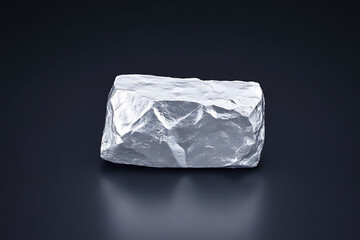 Aufkleber - Close-up of a shiny, metallic block with sharp edges and a rough surface, resting on a dark, reflective surface. Studio lighting enhances its texture.