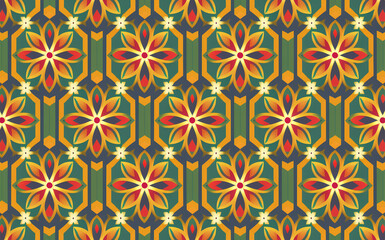Poster - Ornate Bloom A Seamless Pattern of Geometric Shapes with Flowers and Gradient Colors