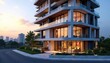 © Kanya - Modern condo building exterior, showcasing sleek architecture and city views , investment, concrete, tower