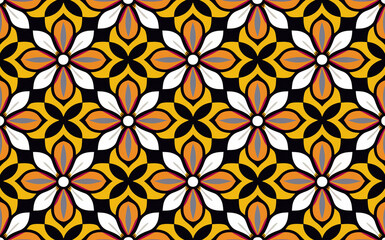 Poster - Abstract Floral Pattern with White Orange and Black on Yellow Background for Textile Design