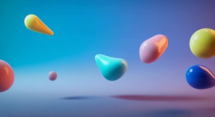 Poster - Colorful 3D droplets floating against a gradient background  