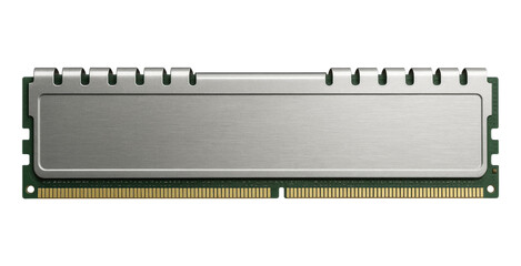 Poster - High Performance Computer RAM Module Close Up Shot Silver Heatsink Gold Contacts