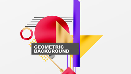 Fototapete - Abstract geometric composition. Shapes overlap, creating dynamic visual interest. Bright colors contrast against white background. Modern design element.