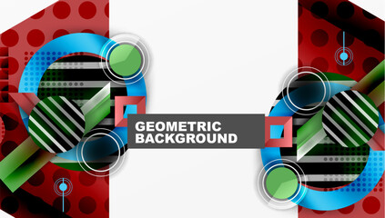Aufkleber - Abstract geometric design. Red, green, blue shapes overlap. White space provides contrast, modern feel. Clean lines, dynamic composition.