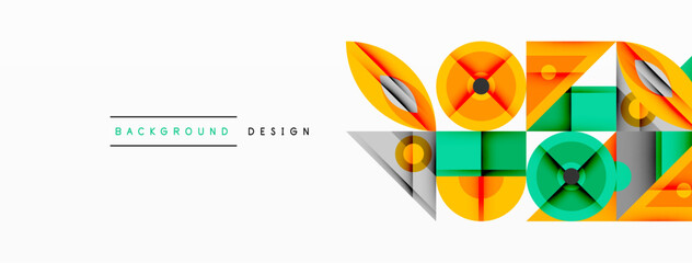 Aufkleber - Abstract geometric shapes, vibrant colors, modern design. Orange, teal, gray elements create dynamic composition. Clean background enhances visual impact.