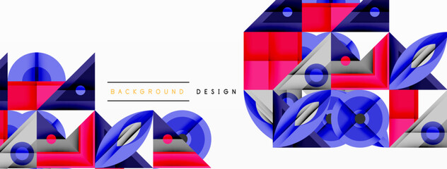 Poster - Abstract geometric pattern. Red, blue shapes overlap, creating dynamic visual effect. Modern design elements present.