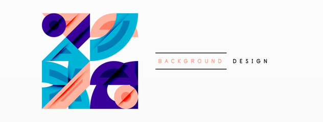 Aufkleber - Abstract geometric shapes overlap, creating vibrant visual composition. Minimalist design with cool, warm color palette. Background text reads background design.