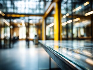 Poster - Modern office interior with glass partitions and blurred background showcasing a contemporary workspace design and architecture