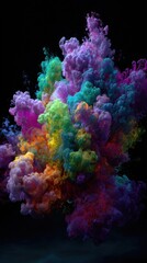 Poster - Colorful Ink Cloud Explosion on Black Background Abstract Art Photography Studio Shot Creative Visuals