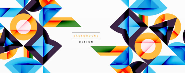 Aufkleber - Abstract geometric shapes, vibrant colors, modern design. Background features repeating patterns, orange, blue, purple hues.