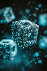 Aufkleber - Abstract 3D Cubes with Glowing Spheres Close Up Shot Dark Background Futuristic Design Concept Innovation Technology