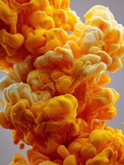 Poster - Golden Yellow Ink Cloud Explosion Abstract Art Macro Shot Fluid Dynamics Swirls and Waves Creative Background