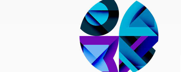 Aufkleber - Abstract geometric design. Blue, purple shades create layered shapes. Minimalist composition, clean background. Modern visual element.