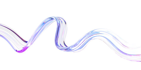 Poster - 3d abstract liquid glass transparent clear ribbon wave line render. Rainbow fluid flow curve shape with dispersion light, holographic gradient texture. Flying glossy design element