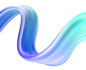 Poster - 3d holographic ribbon glass morphism wave line isolated on abstract background render. Iridescent curve liquid shape with blue green hologram gradient, water liquid flow in motion