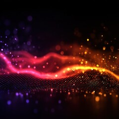 Aufkleber - Abstract particle wave background with glowing dots in red and orange tones, digital art style, dark backdrop
