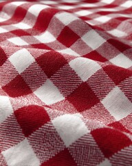 Poster - Close-up of a Red and White Gingham Tablecloth with Folds and Texture, Macro Shot of Fabric Pattern, Studio Lighting