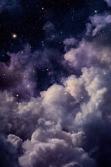 Poster - Dreamy Night Sky with Clouds and Stars Above View Serene Celestial Scene Cosmic Background Galaxy Space