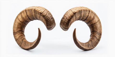 Poster - Curved horns isolated on white background for display purposes Generative AI