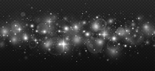 Wall Mural - magic stardust with white sparks and glitter. luminous bokeh light effect on a transparent backgroun