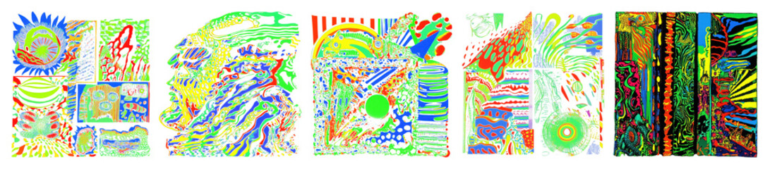 Poster - png vibrant abstract digital art, element set on transparent background