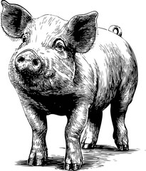 Poster - Illustration of a pig with detailed linework in black and white, vintage art. Vector illustration