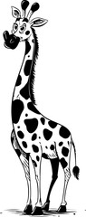 Poster - Cartoon giraffe illustration in black and white with a playful expression. Vector illustration