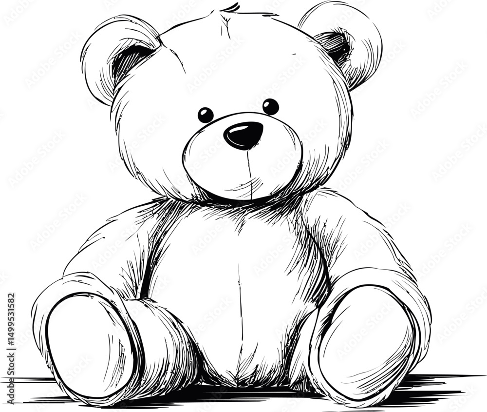 Black and white sketch of a teddy bear sitting. Vector illustration ...