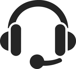 Poster - Black headset icon, flat . Vector illustration