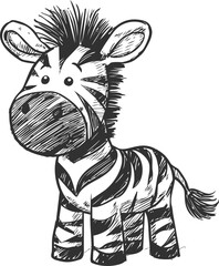 Poster - Cute zebra cartoon drawing with sketchy hand-drawn style. Vector illustration