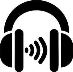 Poster - Black and white headphones icon with sound waves, audio design concept. Vector illustration