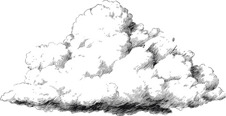 Poster - Detailed ink sketch of a cumulus cloud showcasing texture and shading techniques. Vector illustration