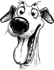 Poster - Black and white cartoon drawing of a playful dog with tongue out. Vector illustration