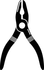 Poster - Black and white silhouette of pliers with curved handles, simple vector design. Vector illustration