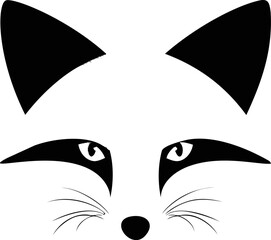 Poster - Minimalist black and white fox face design with pointed ears and whiskers. Vector illustration
