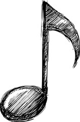 Poster - Sketch of a black musical note with detailed texture and abstract design. Vector illustration