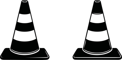 Poster - Two black and white traffic cones illustration. Vector illustration