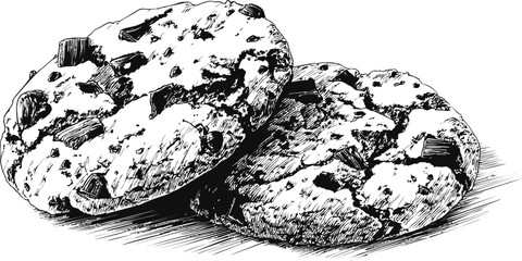 Poster - Detailed sketch of two chocolate chip cookies, monochrome illustration. Vector illustration