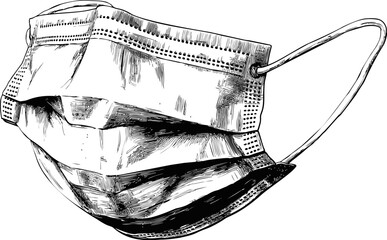 Poster - Black and white sketch of a medical face mask with detailed texture design. Vector illustration