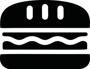 Poster - Black and white hamburger icon with stylized bun and patty silhouette. Vector illustration