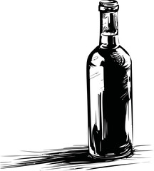 Poster - Black and white sketch of a wine bottle with bold artistic strokes. Vector illustration