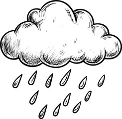Aufkleber - Sketch of rain cloud with falling raindrops in black and white illustration. Vector illustration